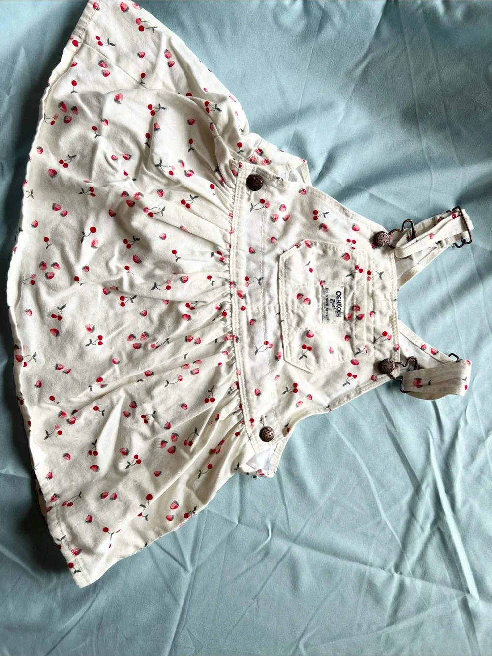 OshKosh B'Gosh Cream Cherry Print Overall Dress with Peter Pan collared shirt 24
